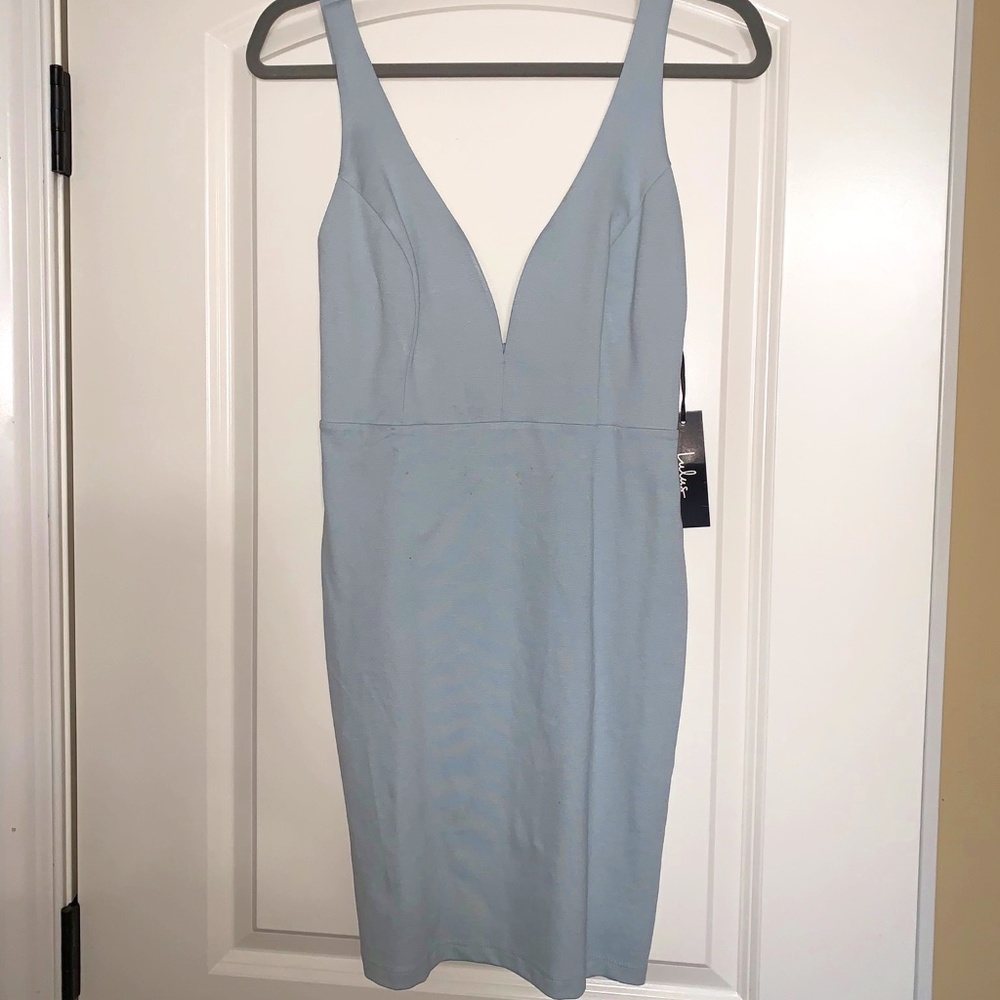 Baby Blue Fitted V-neck Dress